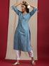 Turquoise Blue Cotton Ethnic Motifs Straight Kurta
